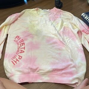 Yellow and pink tie dye pi phi sorority sweatshirt